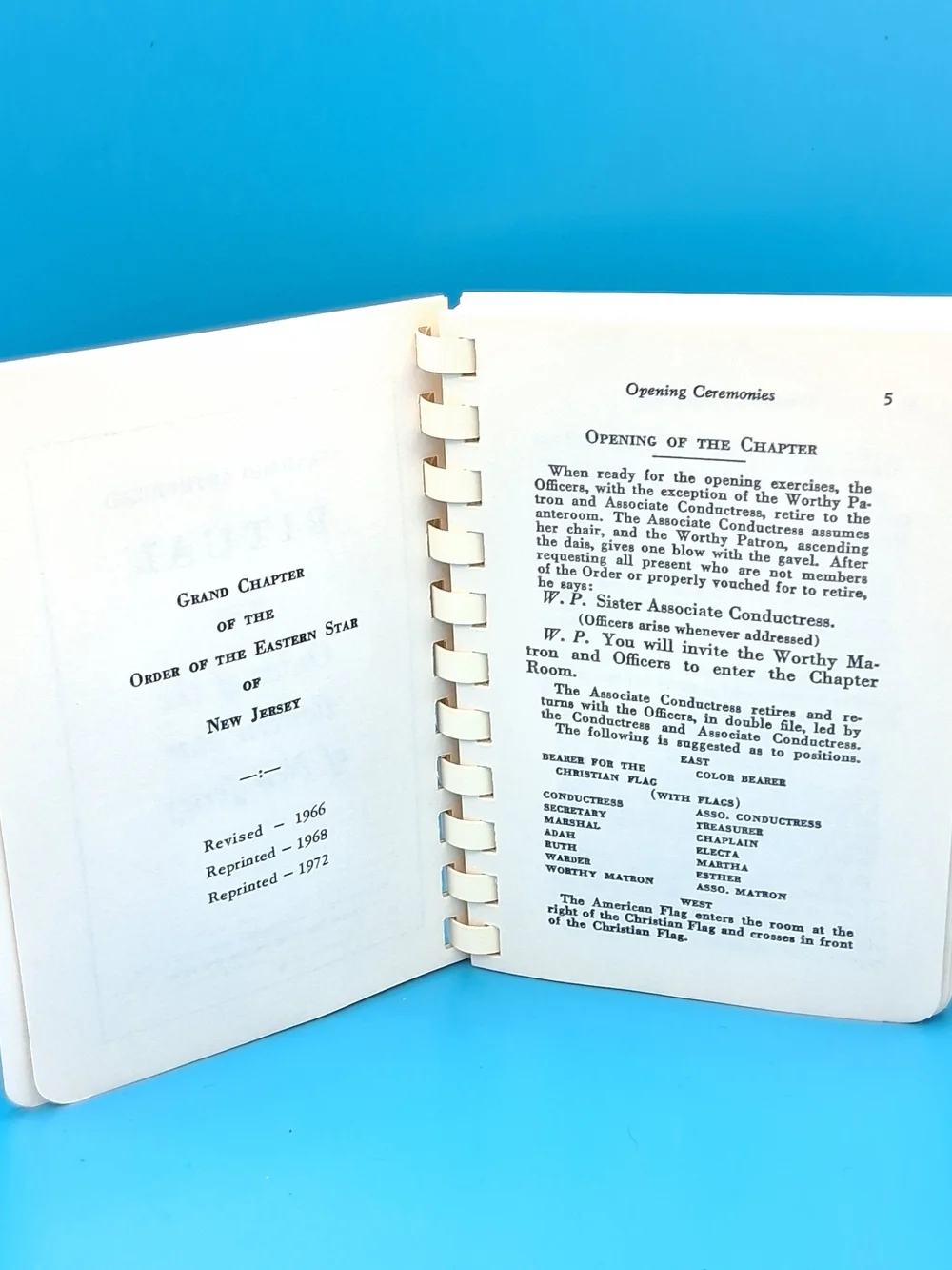 vintage spiral Bound book published  The Grand Chapter Order of the Eastern Star